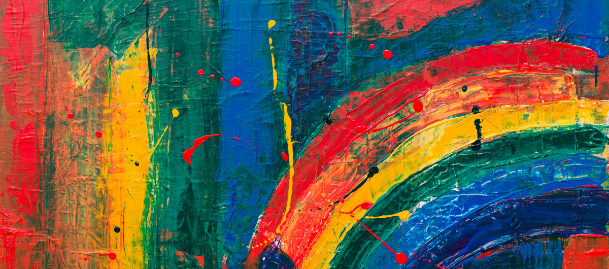 An abstract painting of a rainbow.