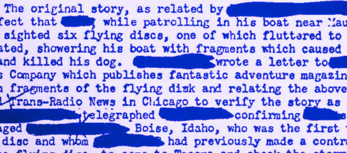 Close up of some typed text with some words blacked out.